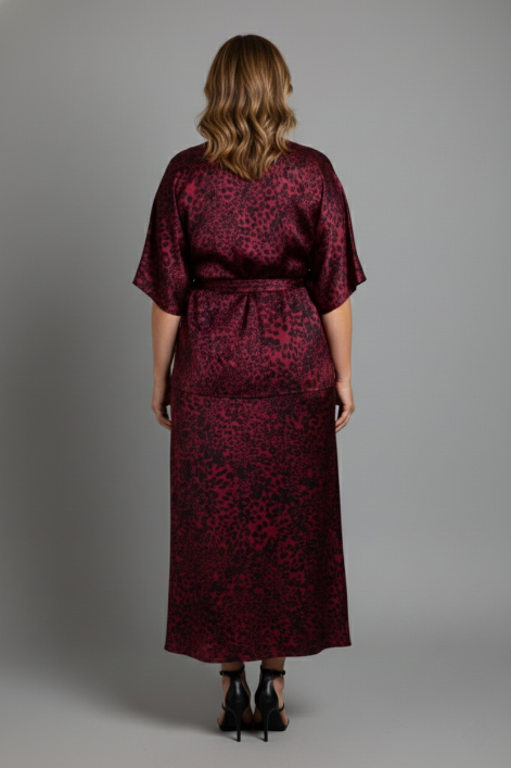 Tie Front Extended Sleeve Top - Red Animal