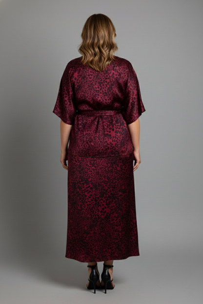 Tie Front Extended Sleeve Top - Red Animal