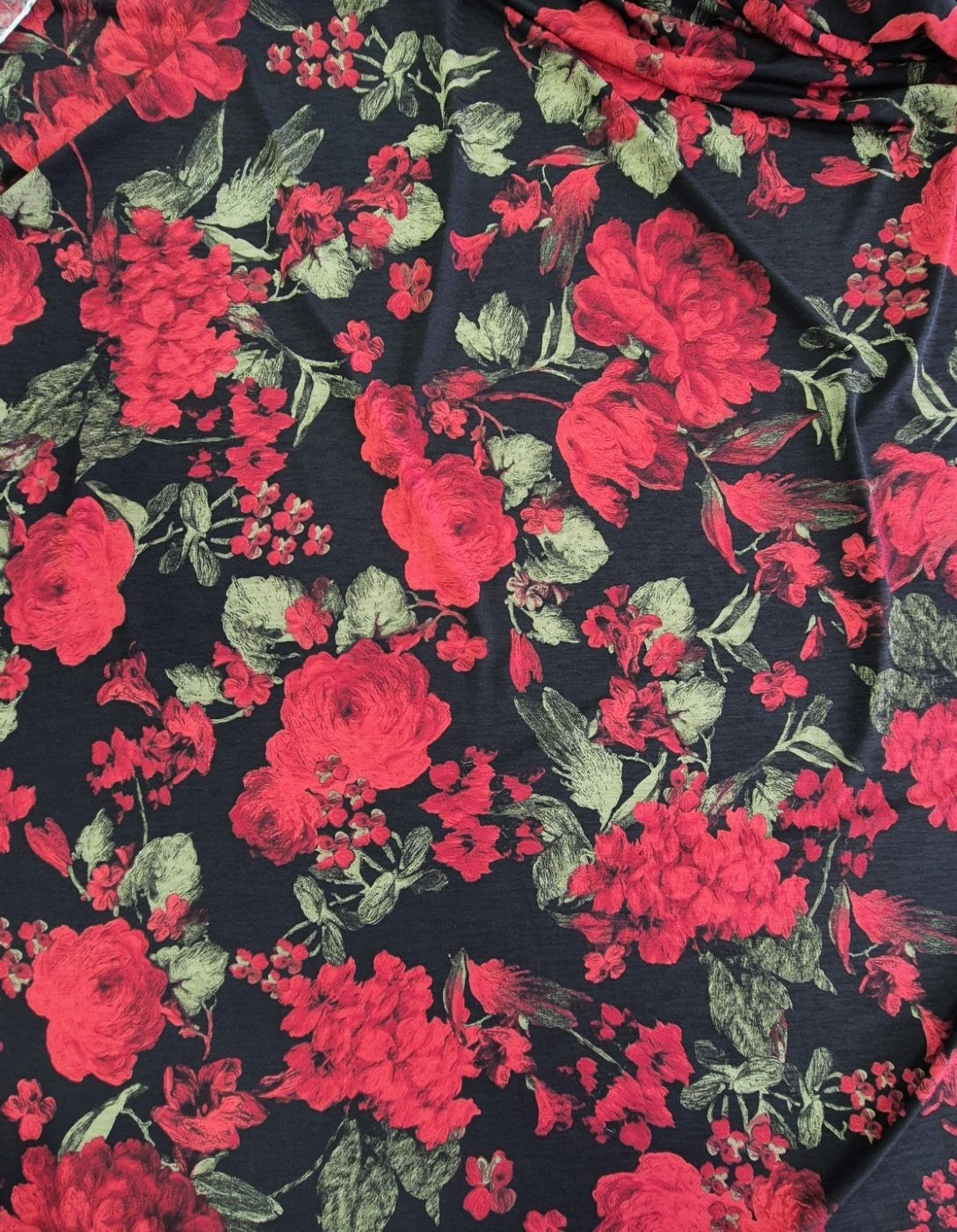 Rose Garden Jersey Dress - Red/Black