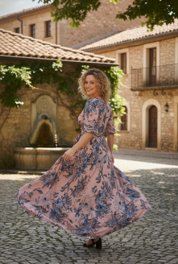 Tullan Floral Dress - Peach