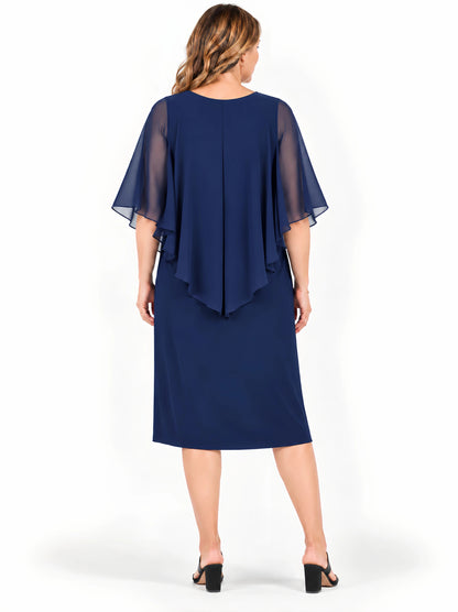 Pleat Overlay Dress - Navy