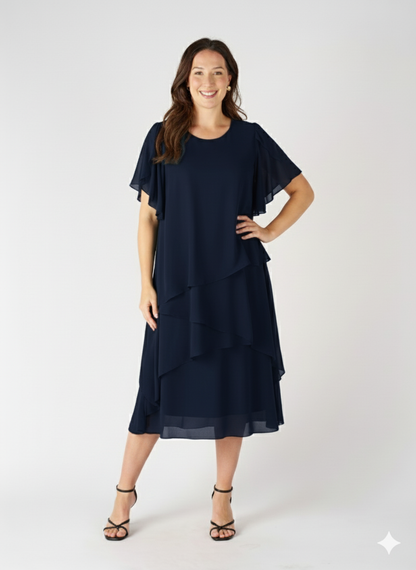 Wren Layered Overlay Dress - Navy