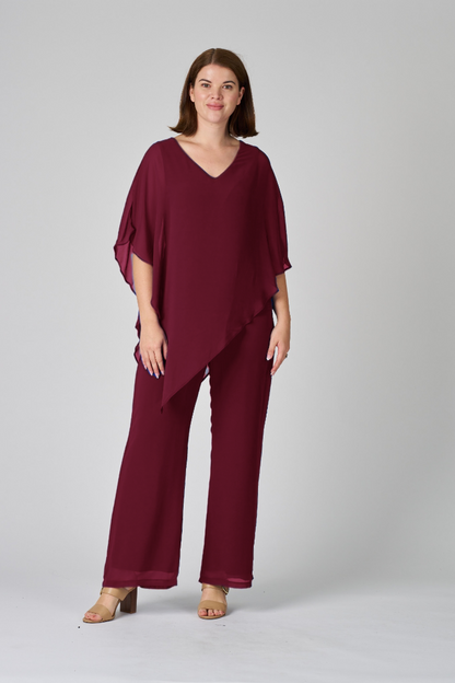 Plain Chiffon Overlay Pant - Port