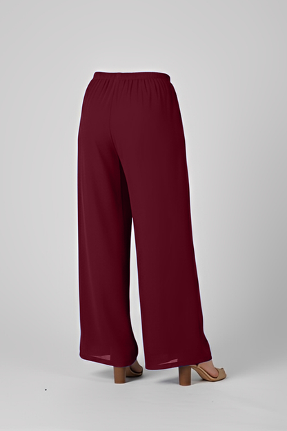 Plain Chiffon Overlay Pant - Port