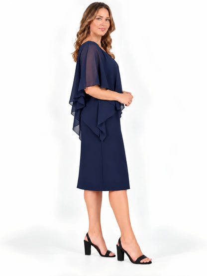 Pleat Overlay Dress - Navy