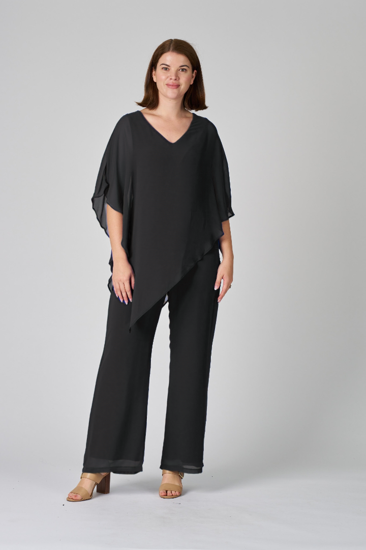 Plain Chiffon Overlay Pant - Black
