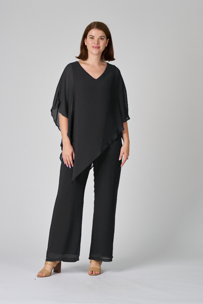 Plain Chiffon Overlay Pant - Black
