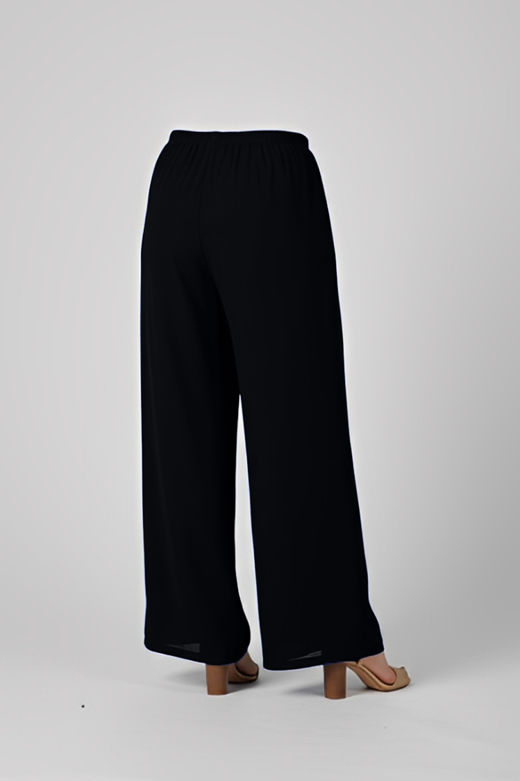 Plain Chiffon Overlay Pant - Black