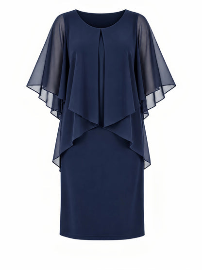 Pleat Overlay Dress - Navy