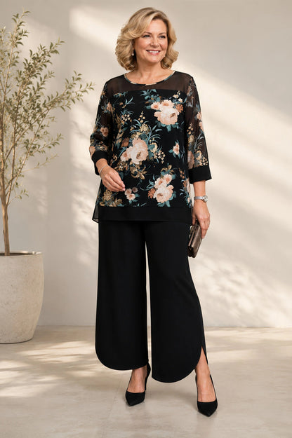 Hannah Floral Print Mesh Top - Teal/Black