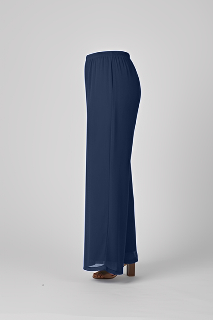 Plain Chiffon Overlay Pant - Navy