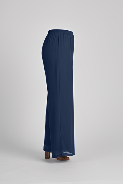 Plain Chiffon Overlay Pant - Navy