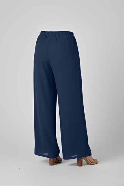Plain Chiffon Overlay Pant - Navy