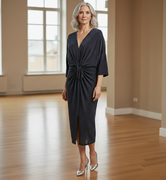 Starry Night Tie Front Dress - Navy