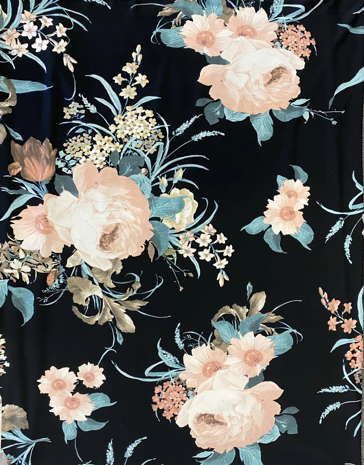 Hannah Floral Print Mesh Top - Teal/Black