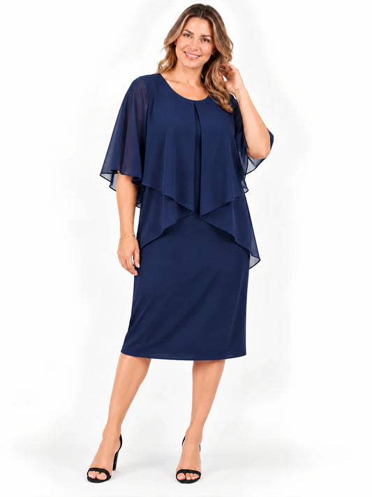 Pleat Overlay Dress - Navy