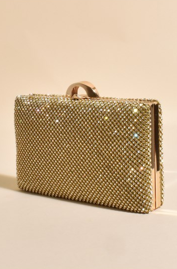 Adorne Mariah Diamonte Structured Clutch - Gold