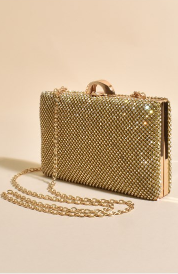 Adorne Mariah Diamonte Structured Clutch - Gold