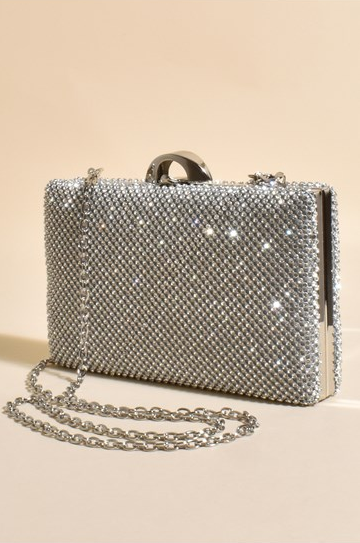 Adorne Mariah Diamonte Structured Clutch - Silver