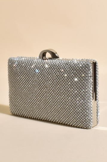 Adorne Mariah Diamonte Structured Clutch - Silver