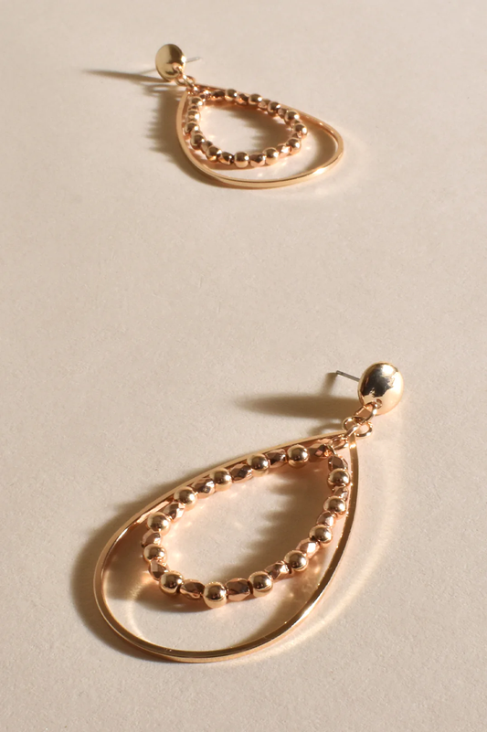 Adorne Metal Bead Centre Teardrop Earrings - Gold