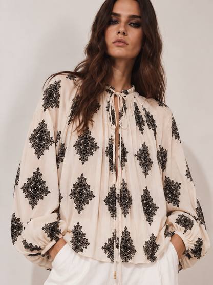 Mosaic Covent Garden Blouse in Cream/Black