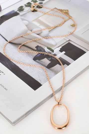 Adorne Oval Pendant Fine Chain Necklace - Gold