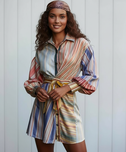 Parisian Multi Stripe Twist Wrap Mini Dress