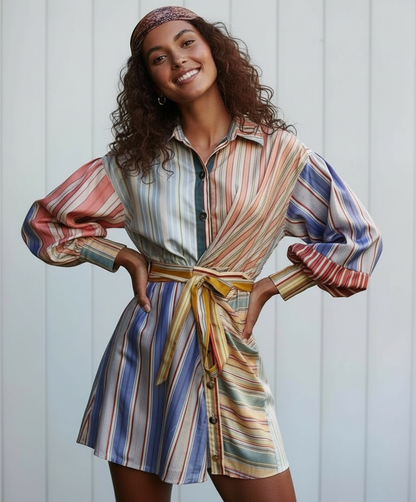 Parisian Multi Stripe Twist Wrap Mini Dress