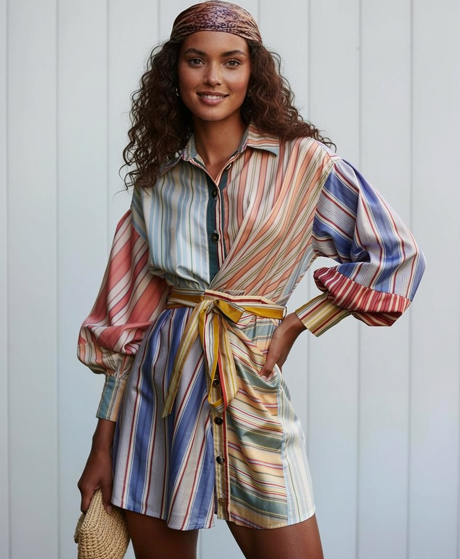 Parisian Multi Stripe Twist Wrap Mini Dress