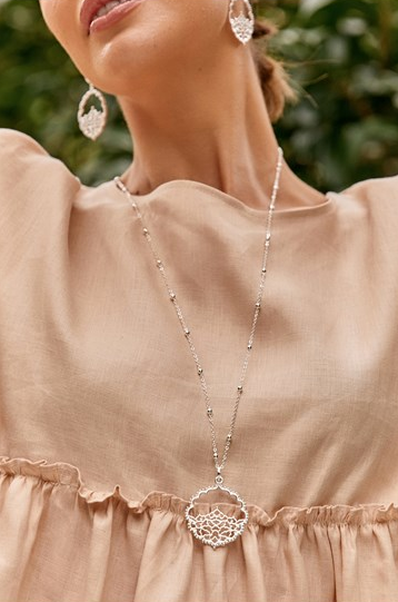 Adorne Pretty Filigree Pendant Necklace - Silver