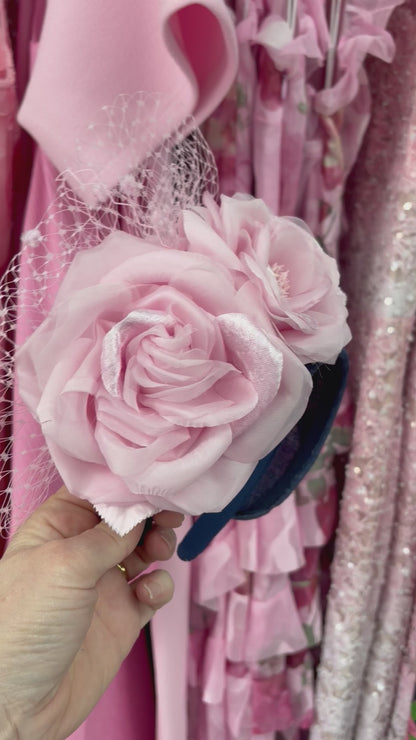 Navy Pink Designers Flower Headband