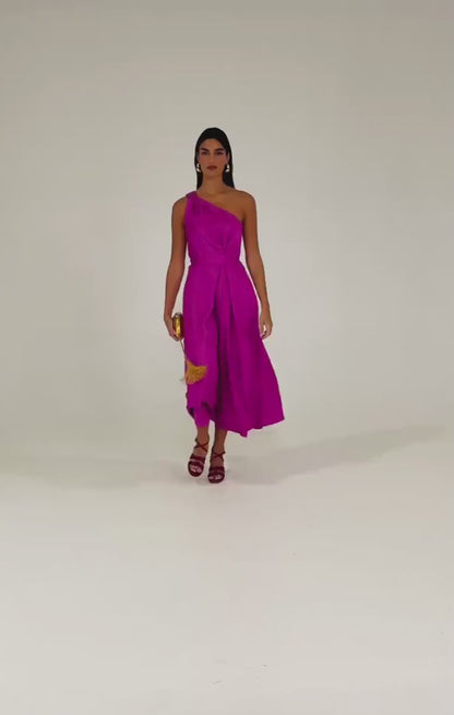 Sacha Drake Orleans One Shoulder Midi Dress in Magenta COMING SOON