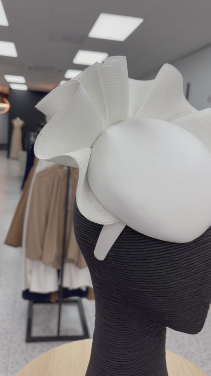 White Faux Leather Fascinator with Sculptural Trim