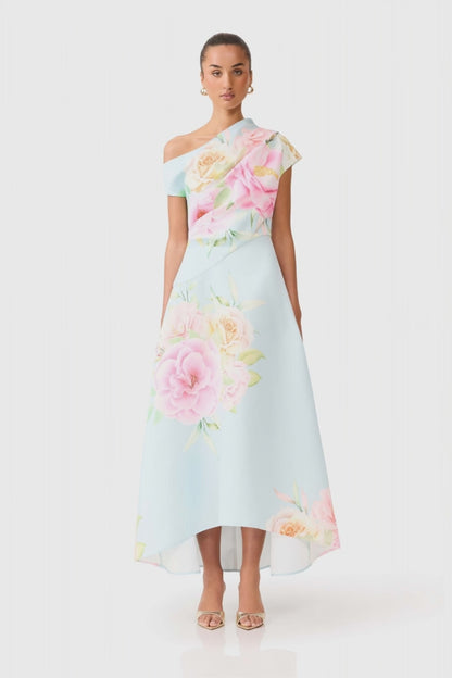 Harper Asymmetrical Gown - Baby Blue Floral