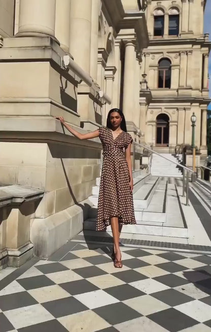 Sacha Drake Dottie Wrap Midi Dress - Choc Cream Spot