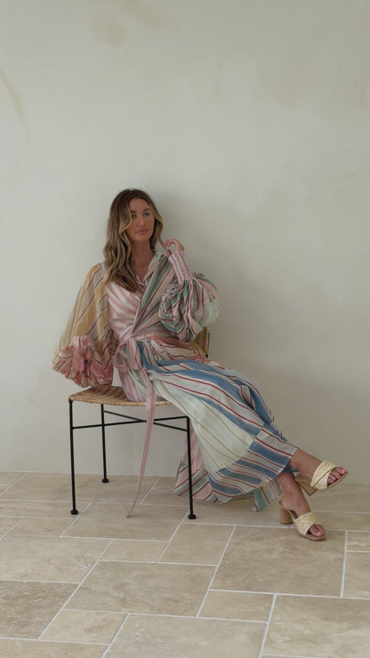 Parisian Multi Stripe Twist Wrap Maxi Dress