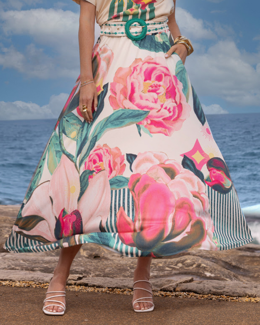 Marisol Skirt - Cream/Pink