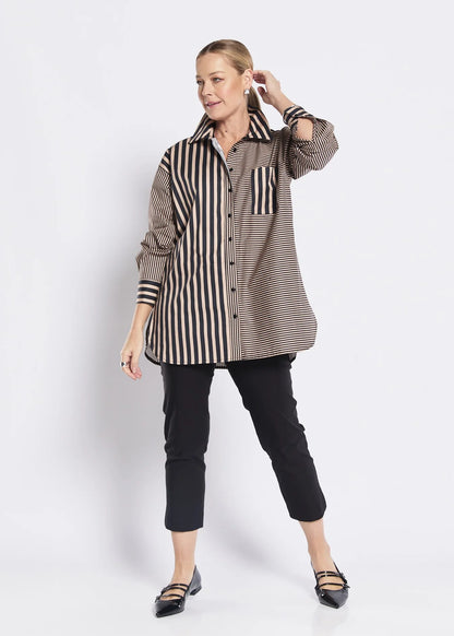 Philosophy Port City Stretch Cotton Shirt in Pralene Black Stipe
