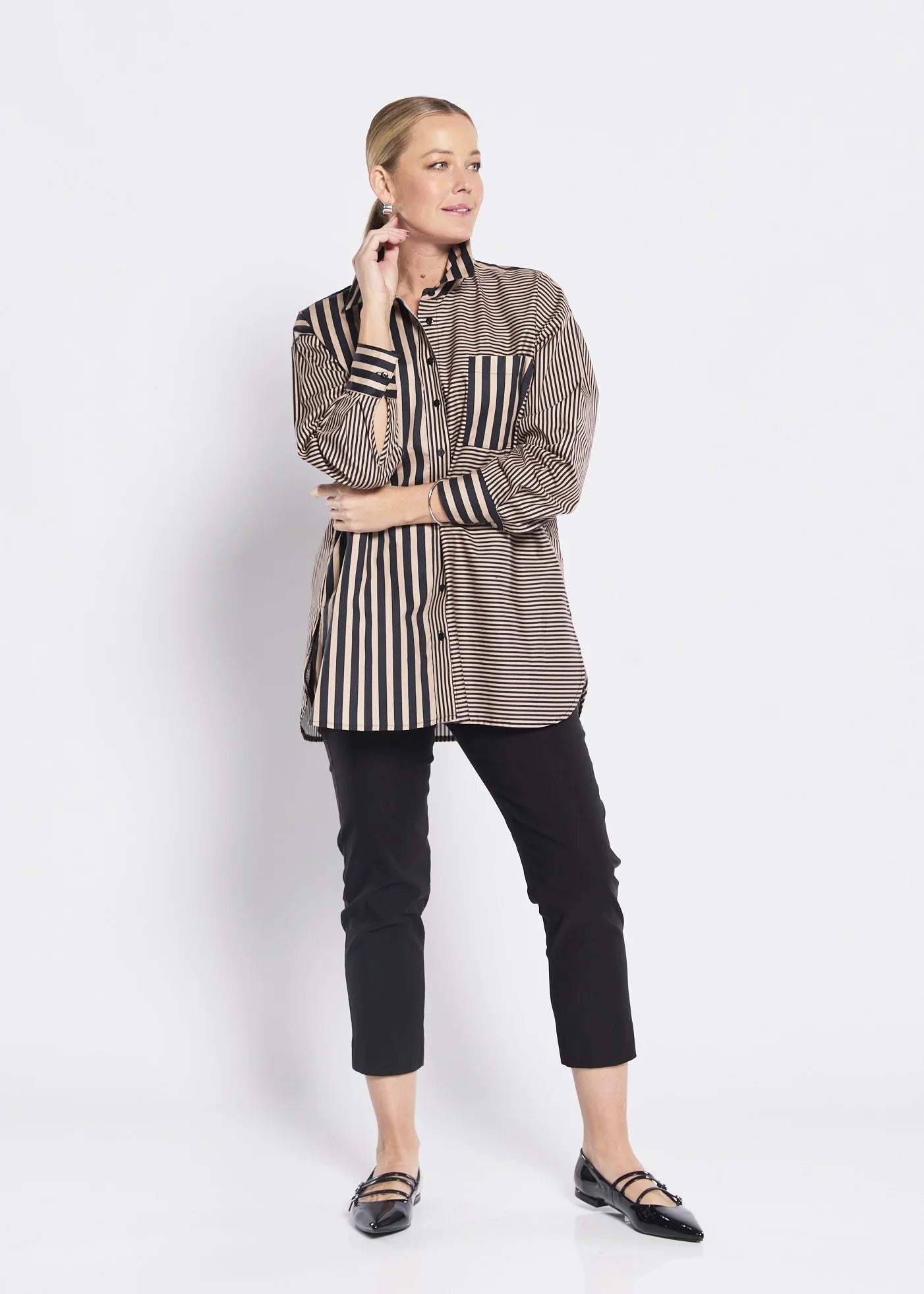 Philosophy Port City Stretch Cotton Shirt in Pralene Black Stipe
