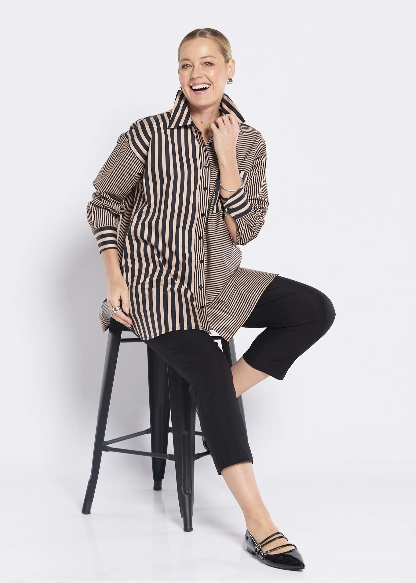 Philosophy Port City Stretch Cotton Shirt in Pralene Black Stipe