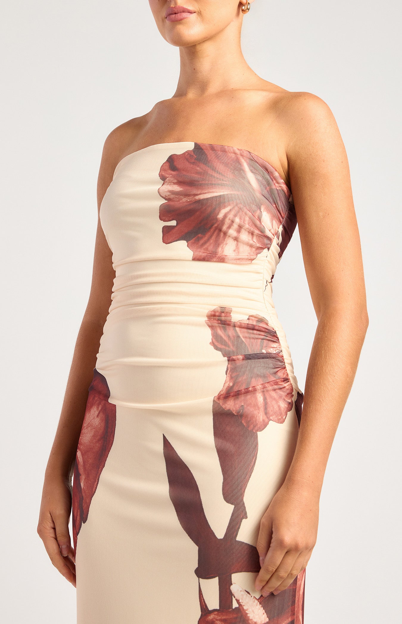 Contrast Floral Print Stapless Midi Dress - Chocolate/Cream