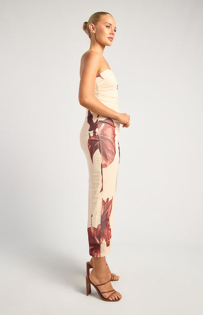 Contrast Floral Print Stapless Midi Dress - Chocolate/Cream