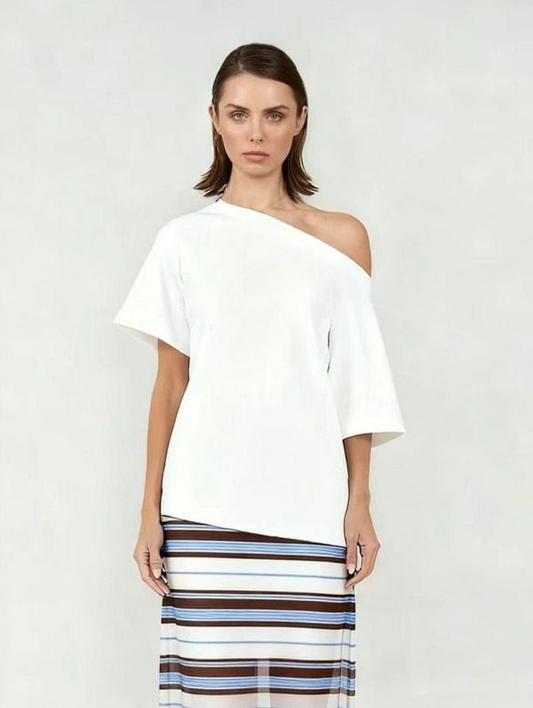 Jemima Asymmetrical Tee - White