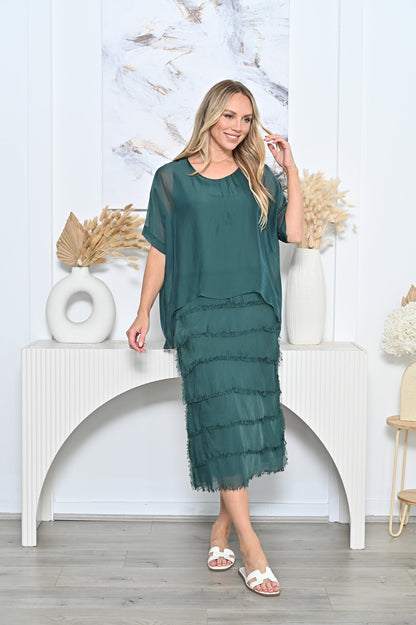 Clyde Layered Silk Dress - Bottle Green