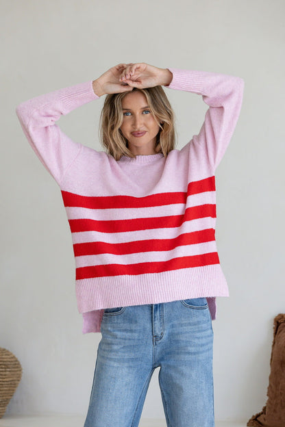 Stripe Manor Knit - Pink/Red