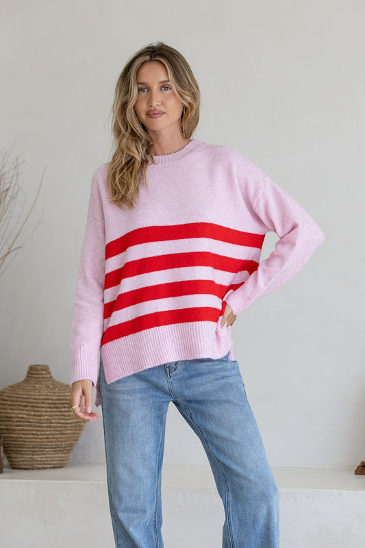 Stripe Manor Knit - Pink/Red