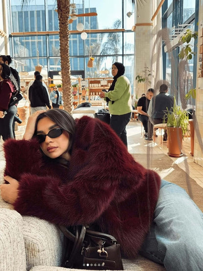 Faux Fur Jacket - Wine