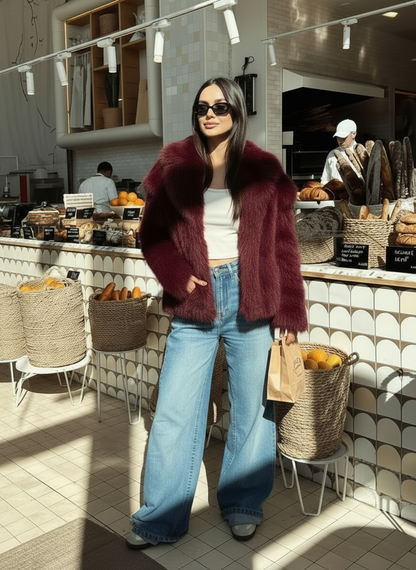 Faux Fur Jacket - Wine
