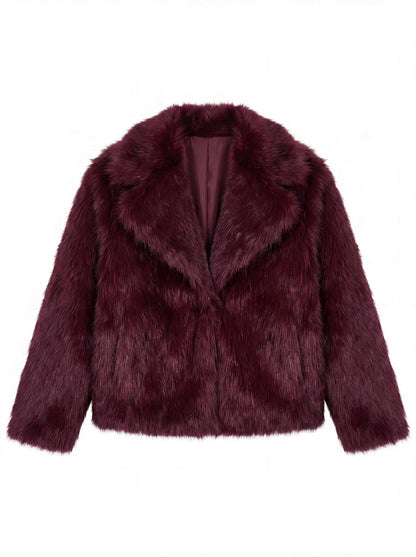 Faux Fur Jacket - Wine